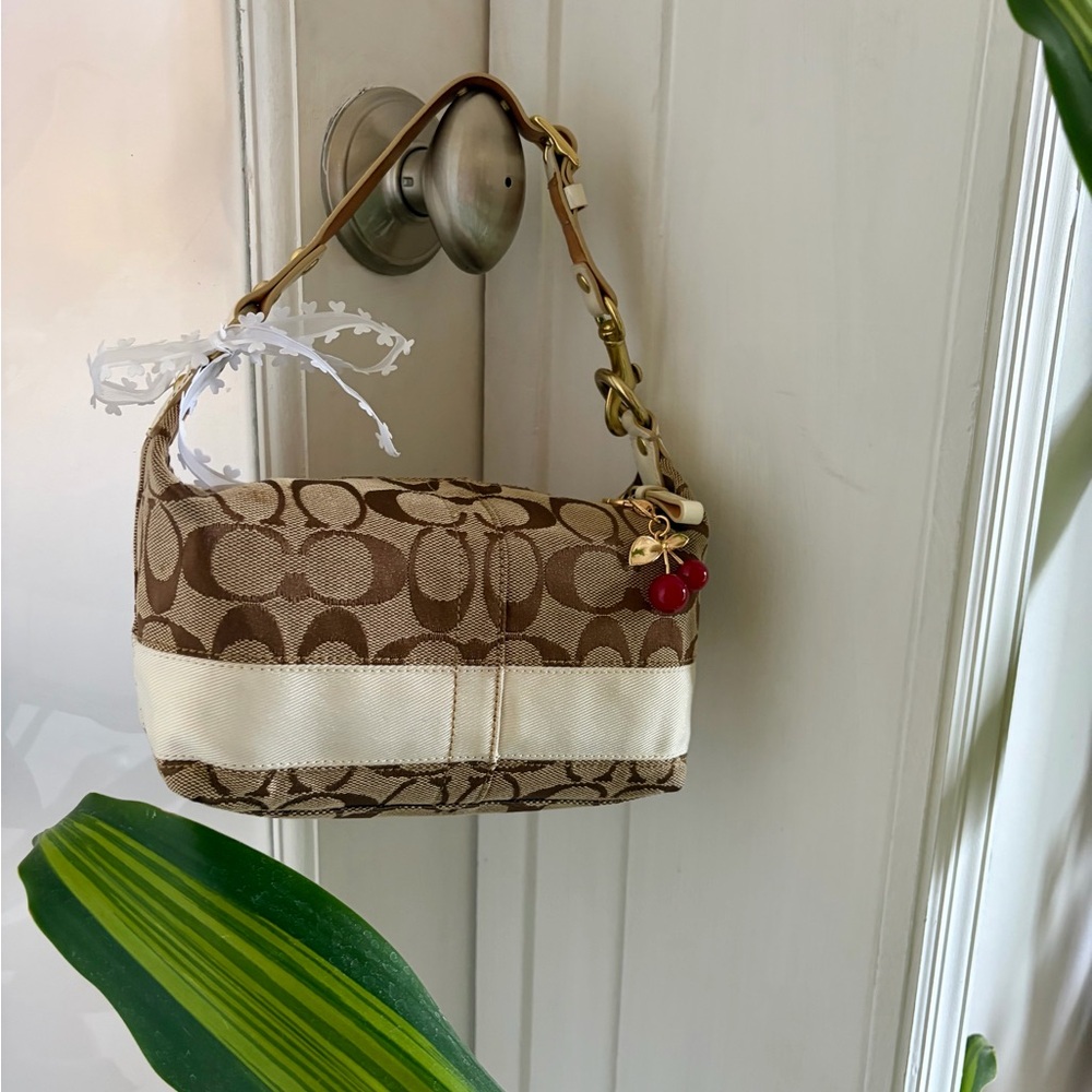 Coach Tan and Cream Shoulder Bag